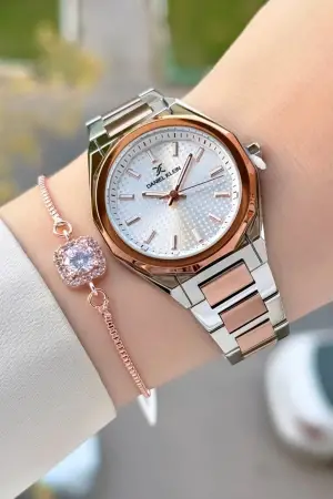 Rose Gümüş Renk 33 Mm Kadın Kol Saati ve Bileklik