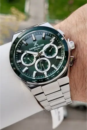 Kadranı Yeşil Kordonu Gümüş Renk İç Göstergeleri Aktif Erkek Kol Saati