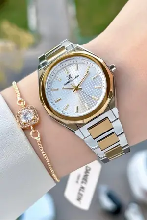 Gold Gümüş Renk 33 Mm Kadın Kol Saati ve Bileklik