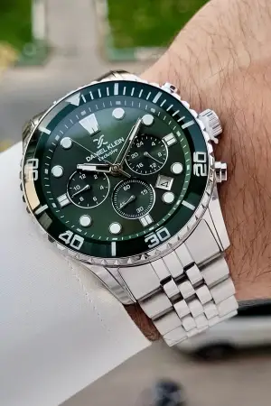 Kadranı Yeşil Kordonu Gümüş Renk 44 Mm İç Göstergeleri Aktif Erkek Kol Saati