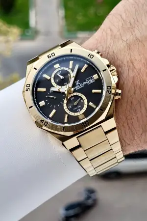 Kadranı Siyah Kordonu Gold Renk 42 Mm İç Göstergeleri Aktif Erkek Kol Saati