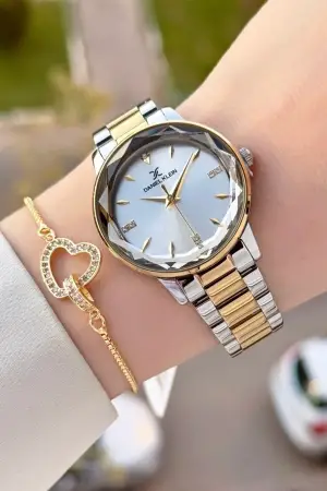 Gold Gümüş Renk 34 Mm Kadın Kol Saati ve Bileklik