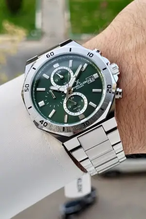 Kadranı Yeşil Kordonu Gümüş Renk 42 Mm İç Göstergeleri Aktif Erkek Kol Saati