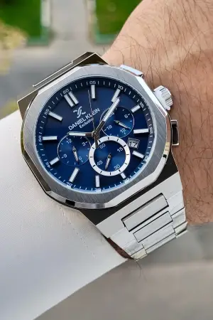 Kadranı Lacivert Kordonu Gümüş Renk İç Göstergeleri Aktif Hediye Paketli Erkek Kol Saati