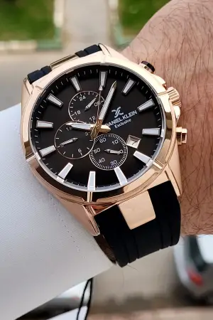 Kasası Rose Kordonu Siyah Renk 46 Mm İç Göstergeleri Aktif Erkek Kol Saati