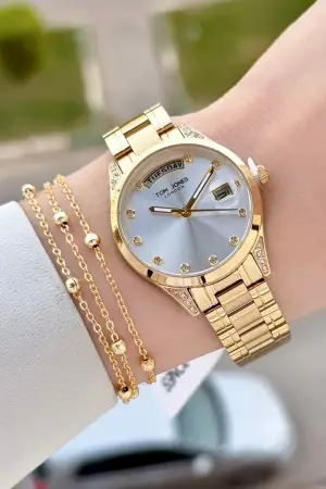 Gold Renk 32 mm Kadın Kol Saati ve Bileklik