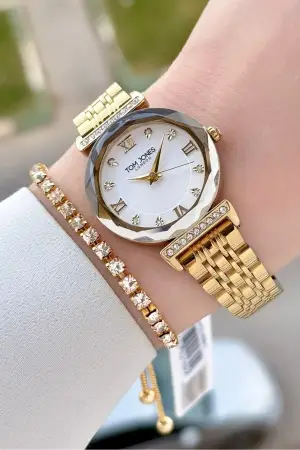 Gold Renk 30 Mm Kadın Kol Saati ve Hediye Bileklik