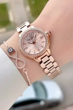 Rose Renk 30 Mm Kadın Kol Saati ve Bileklik