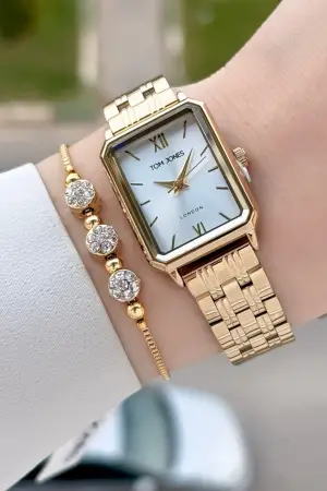 Gold Renk Kadın Kol Saati ve Bileklik