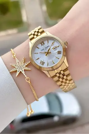 Gold Renk 30 mm Kadın Kol Saati ve Bileklik