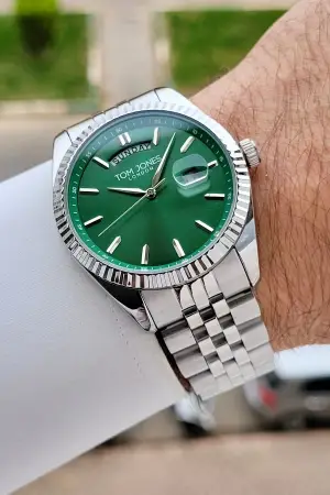 Kadranı Yeşil Kordonu Gümüş Renk 40 mm Erkek Kol Saati