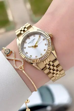 Gold Renk 30 mm Kadın Kol Saati ve Bileklik