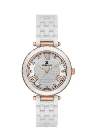 Kasası Rose Kordonu Beyaz Renk 32 mm Seramik Kadın Kol Saati ve Bileklik