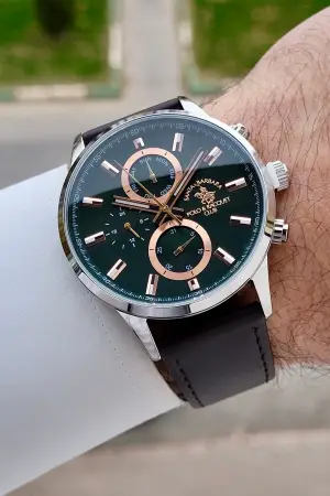 Kadranı Yeşil Kordonu Kahverengi Renk 44 mm Erkek Kol Saati