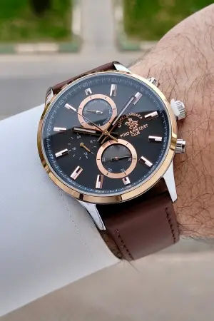 Santa Barbara Polo & Racquet Club Rose Gümüş Kahverengi Renk 44 mm Erkek Kol Saati