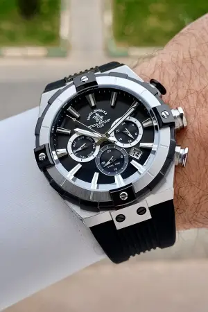 Kasası Gümüş Kordonu Siyah Renk 45 mm Renk Atmaz Çelik Kasa Erkek Kol Saati