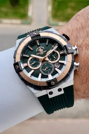 Kasası Gümüş Kordonu Yeşil Renk 45 mm Renk Atmaz Çelik Kasa Erkek Kol Saati