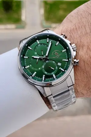 Kadranı Yeşil Kordonu Gümüş Renk 44 mm Renk Atmaz Oksitlenmez Çelik Erkek Kol Saati