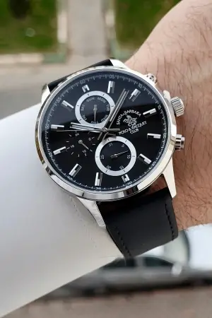 Santa Barbara Polo & Racquet Club Kasası Gümüş Kordonu Siyah Renk 44 mm Erkek Kol Saati