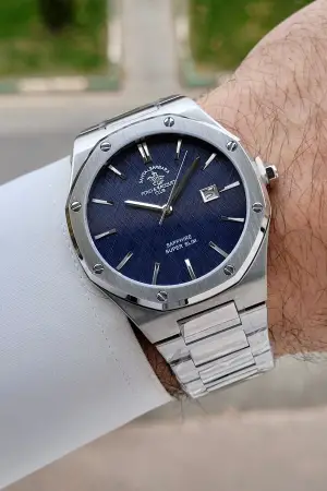Kadranı Lacivert Kordonu Gümüş Renk 41 mm Renk Atmaz Oksitlenmez Çelik Erkek Kol Saati