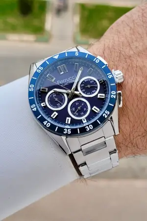 Kadranı Lacivert Kordonu Gümüş Renk 43 mm İç Göstergeleri Aktif Erkek Kol Saati