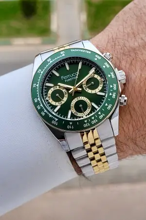 Kadranı Yeşil Kordonu Gold Gümüş Renk 42 mm İç Göstergeleri Aktif Erkek Kol Saati