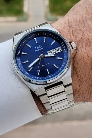 Kadranı Lacivert Kordonu Gümüş Renk 40 mm Paslanmaz Çelik Erkek Kol Saati