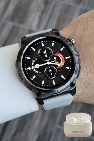 Kasası Siyah Kordonu Gri Renk Akıllı Saat ve Bluetooth Kulaklık