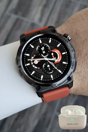 Kiremit Renk Android/ios Uyumlu Akıllı Saat ve Bluetooth Kulaklık