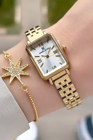 Gold Renk Kadın Kol Saati Ve Bileklik