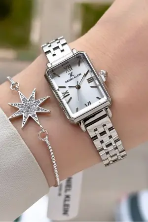 Gümüş Renk Kadın Kol Saati Ve Bileklik