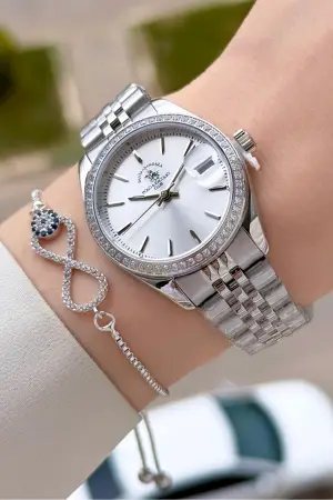 Gümüş Renk 32,5 Mm Tam Çelik 5 ATM Su Geçirmez Kadın Kol Saati ve Bileklik