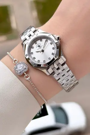 Gümüş Renk 27,5 Mm Tam Çelik 5 ATM Su Geçirmez Kadın Kol Saati ve Bileklik