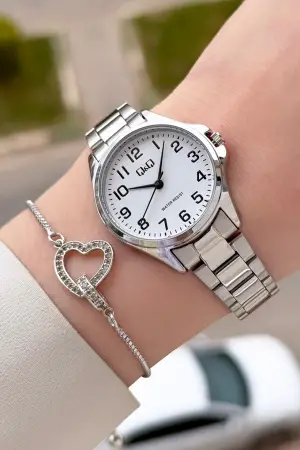 Gümüş Renk 30 Mm Rakamlı Kadın Kol Saati ve Hediye Bileklik