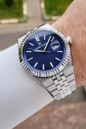 Kadranı Lacivert Kordonu Gümüş Renk 5 ATM Hediye Paketli 41 mm Erkek Kol Saati
