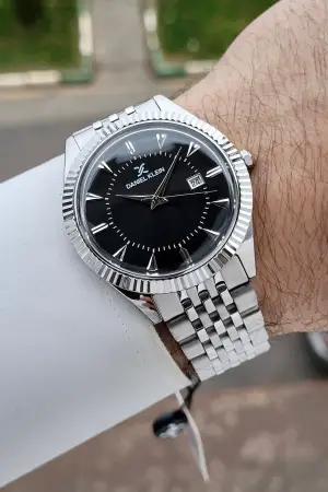 Kadranı Siyah Kordonu Gümüş Renk Hediye Paketli 41 mm Erkek Kol Saati
