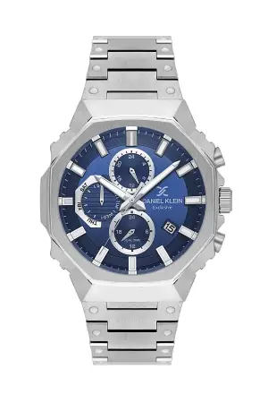 Kadranı Lacivert Kordonu Gümüş Renk Hediye Paketli 45 mm Erkek Kol Saati