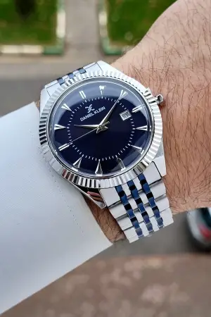 Gümüş Lacivert Renk Hediye Paketli 41 mm Erkek Kol Saati