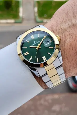 Kadranı Yeşil Kordonu Gold Gümüş Renk 5 ATM Hediye Paketli 42 mm Erkek Kol Saati