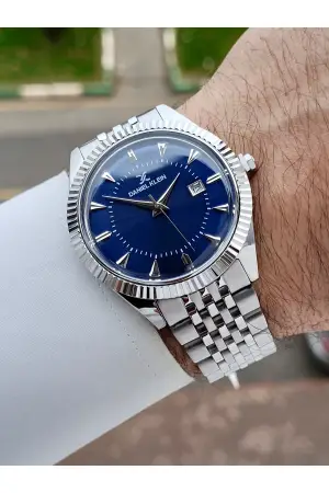 Kadranı Lacivert Kordonu Gümüş Renk Hediye Paketli 41 mm Erkek Kol Saati