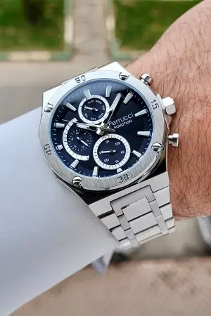 Kadranı Lacivert Kordonu Gümüş Renk 42 mm İç Göstergeleri Aktif Erkek Kol Saati