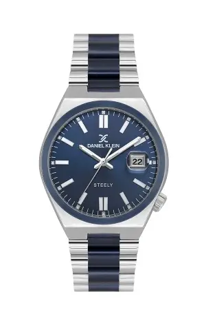 Lacivert Gümüş Renk 40 mm Kristal Cam Çelik Metaryel Erkek Kol Saati