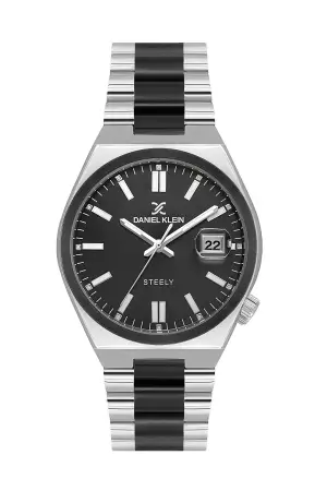 Siyah Gümüş Renk 40 mm Kristal Cam Çelik Metaryel Erkek Kol Saati