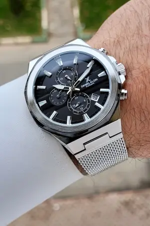 Kadranı Siyah Kordonu Gümüş Renk 41 mm İç Göstergeleri Aktif Erkek Kol Saati