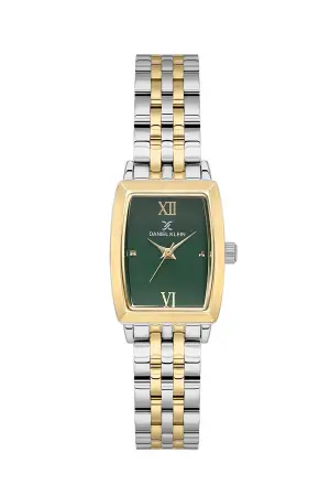 Kadranı Yeşil Kordonu Gold Gümüş Renk 26 mm Kadın Kol Saati ve Hediye Bileklik