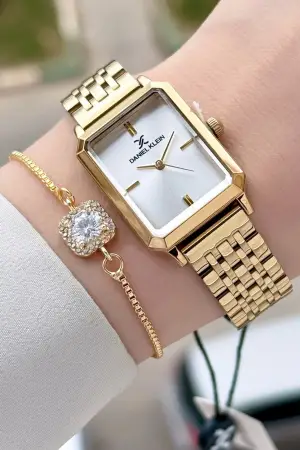 Gold Renk Kadın Kol Saati ve Hediye Bileklik