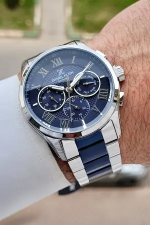 Lacivert Gümüş Renk Göstergeleri Aktif Hediye Paketli 45 Mm Erkek Kol Saati