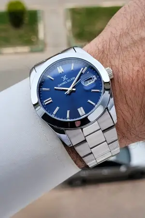 Kadranı Lacivert Kordonu Gümüş Renk 5 ATM Hediye Paketli 42 mm Erkek Kol Saati