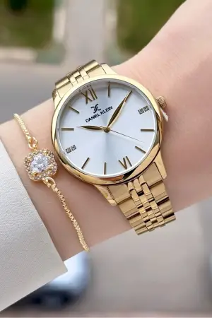 Gold Renk 35 Mm Hediye Paketli Kadın Kol Saati Ve Bileklik