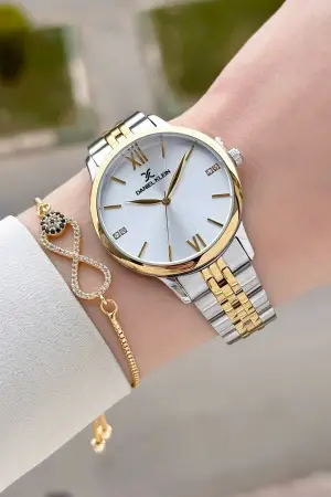 Gold Gümüş Renk Kadın Kol Saati Ve Bileklik